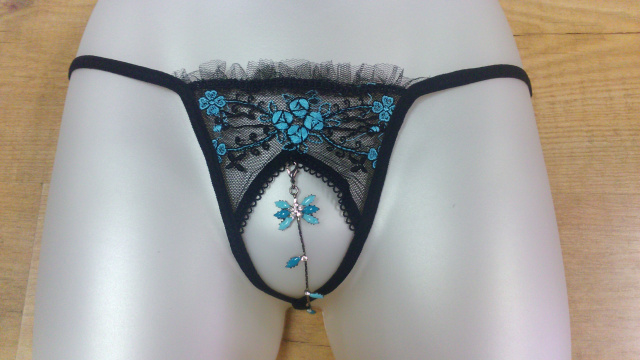 Crotchless G-String with Blue Jewel 