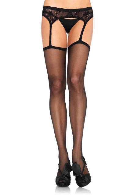 Sheer Stockings w/ Attached Lace Garterbelt