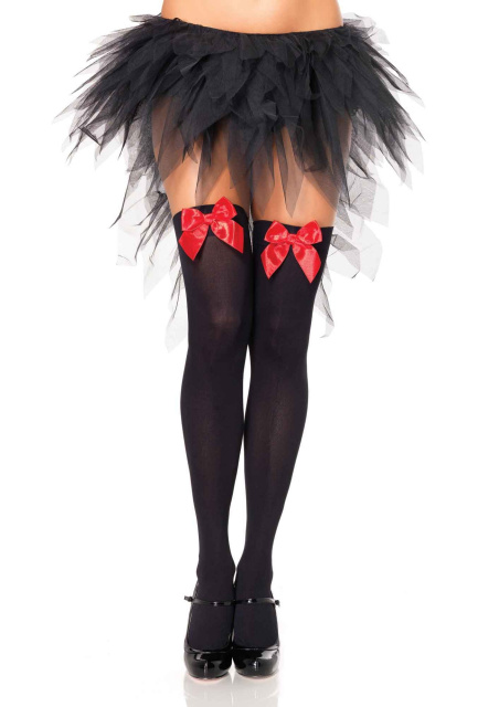BLACK Opaque Thigh Highs with Satin Bow
