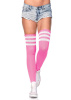 3 Stripe Athletic Ribbed Thigh Highs - Neon Pink/White